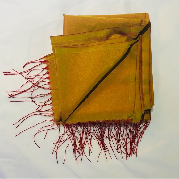🌈 Silk Scarf in Mustard & Red Chrome - Picture 3 of 3